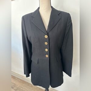Classic Equestrian Elegant Black Women's Wool Blazer with Gold Buttons Medium